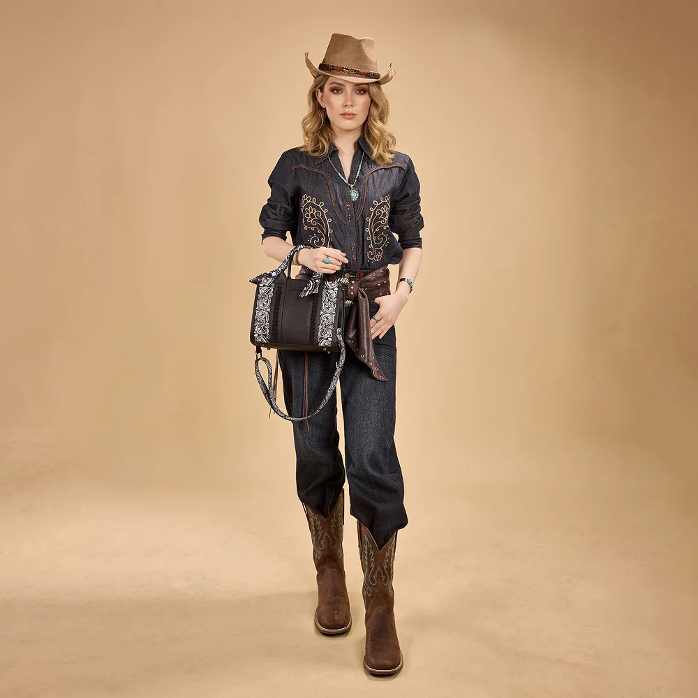 Wrangler Braided Paisley Bandana Tote Bag | Black