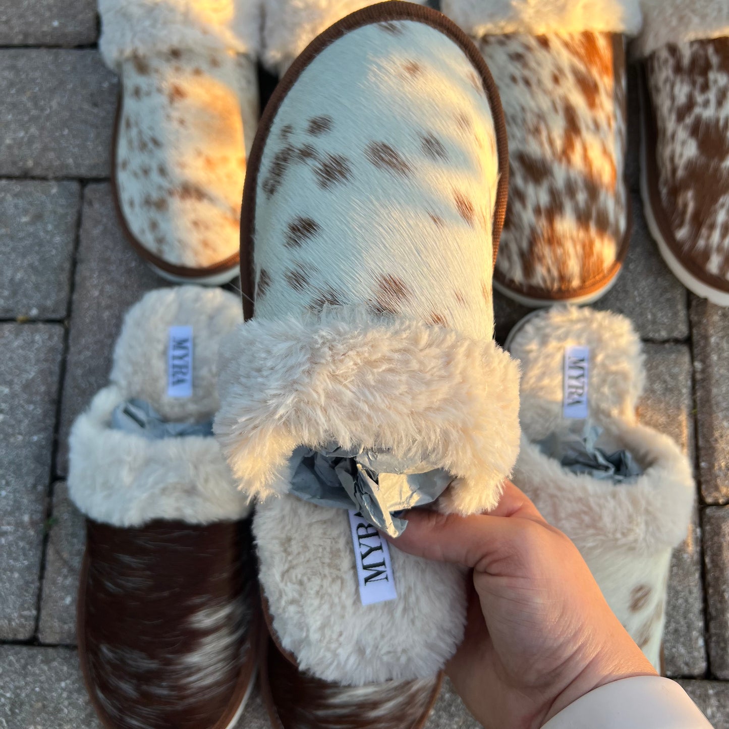 Honey Cowhide Slippers